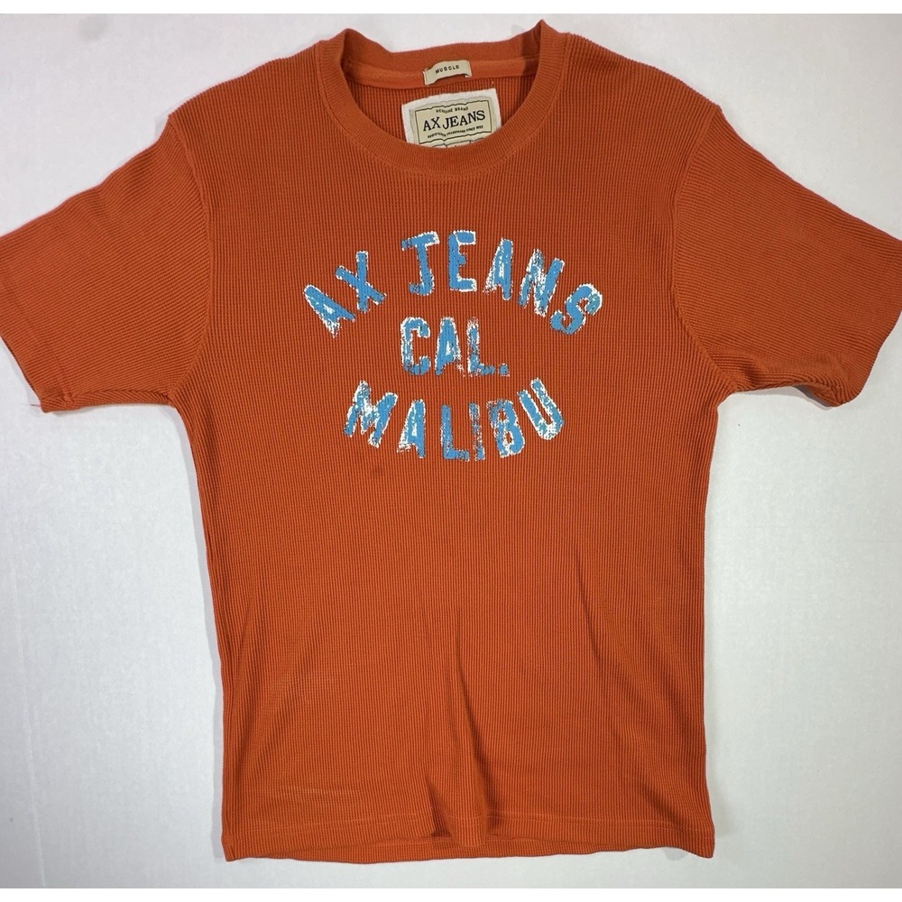 AX Jeans Cal Malibu Orange Ribbed Graphic T-Shirt Men's Large Muscle Fit‎
